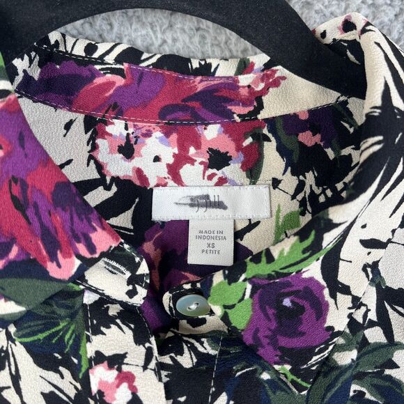 J Jill  Shirt Women XS Petite Floral Button Long Sleeve Blouse Pocket Career - Picture 3 of 9